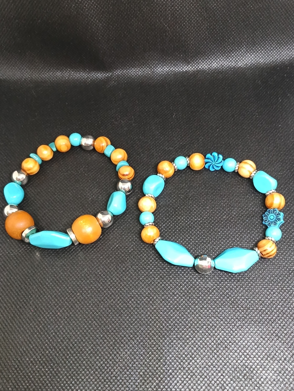 Turquoise and Brown Beaded Stretch Bracelet Set - Women's Jewelry